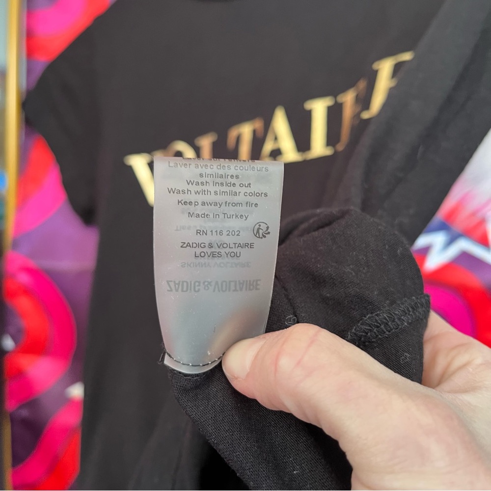 Zadig and Voltaire Skinny Logo Metallic TShirt Gold Black Short Sleeve SHTS1810F - Picture 10 of 13